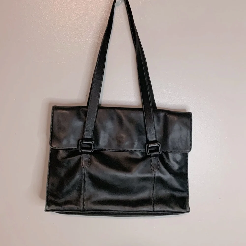 Tignanello Black Soft Leather Briefcase Laptop Leather Bag
